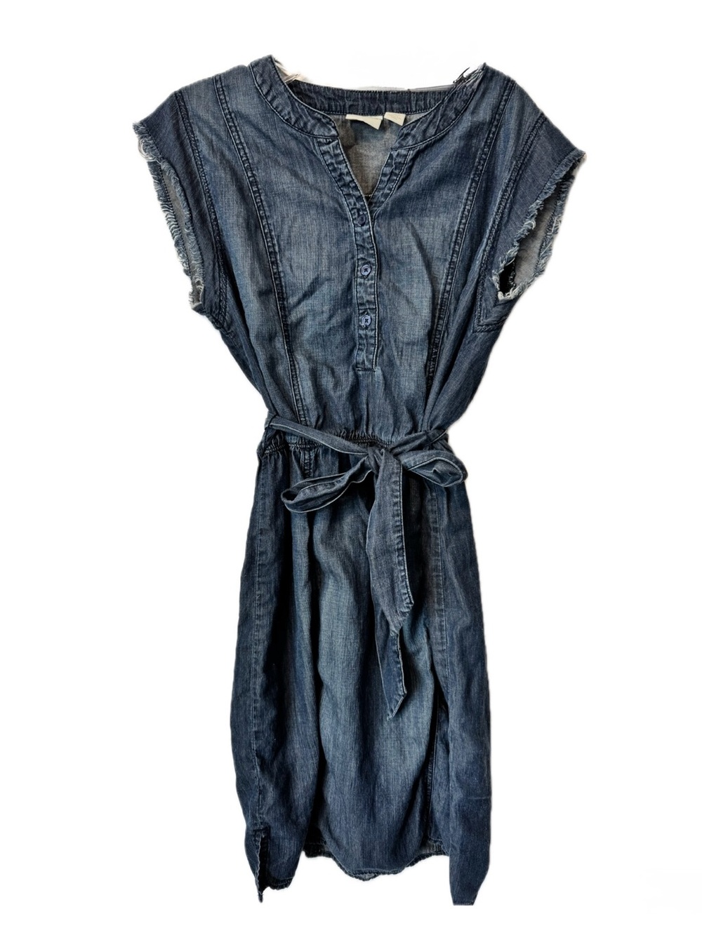 Chico’s Chambray Tie Waist Shirt Dress Size 0 Blue Denim Look Casual Boho